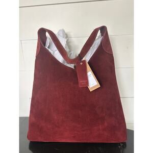 Margot New York Hobo Bucket Style Suede Leather Shoulder Bag‎ Burgundy